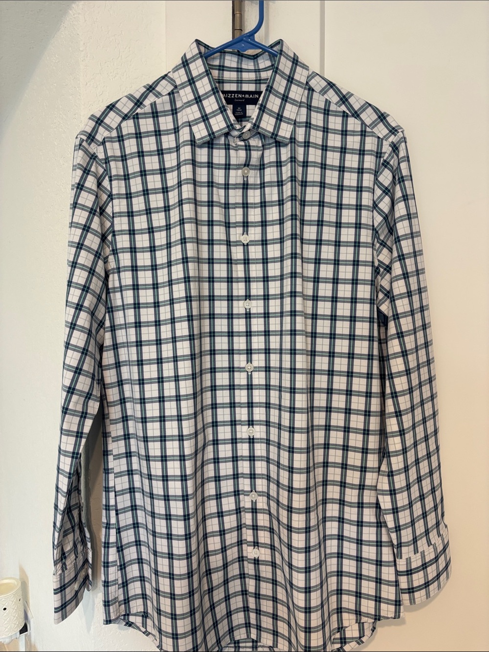 Mizzen main Leeward White and Navy Plaid Dress Shirt (M)